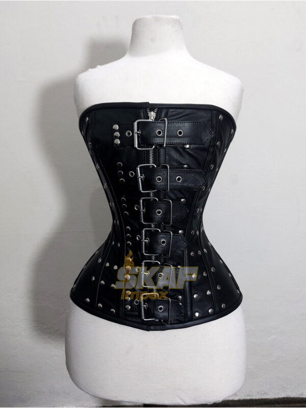 Studded Buckled Leather Overbust Corset C16L